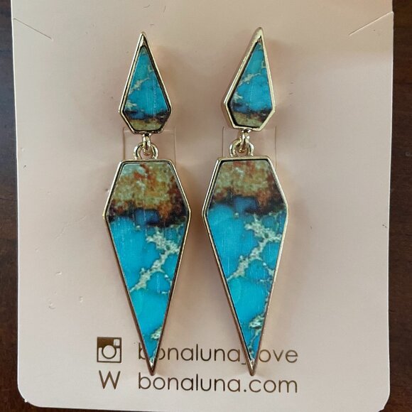 Bundle 3 for $12. Bonaluna Geometric Turquoise Style Drop Earrings - Picture 1 of 3